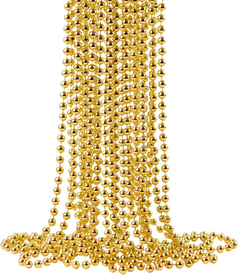 ZZYFGH 12Pcs Gold Bead Necklace, 33'' 7mm Christmas Bead Necklaces, Mardi Gras Xmas Beaded Necklace Costume, Festival Parade Throw Accessories for Mardi Gras Party Christmas New Year Eve Festive Events, Party Favors - Image 1